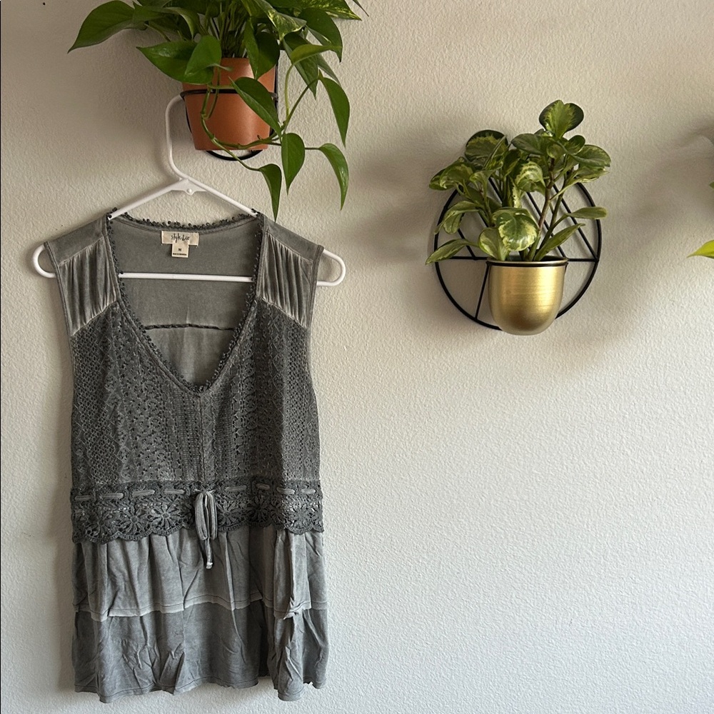 Gray/silver Flowy Boho Tank Top